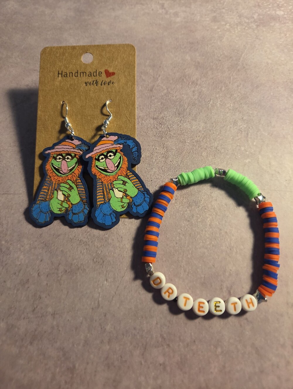 Dr TEETH Electric Mayhem MUPPET Earrings & Bracelet Set